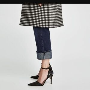 Never Worn Zara Black Raffia Woven Embellished D'Orsay Heels